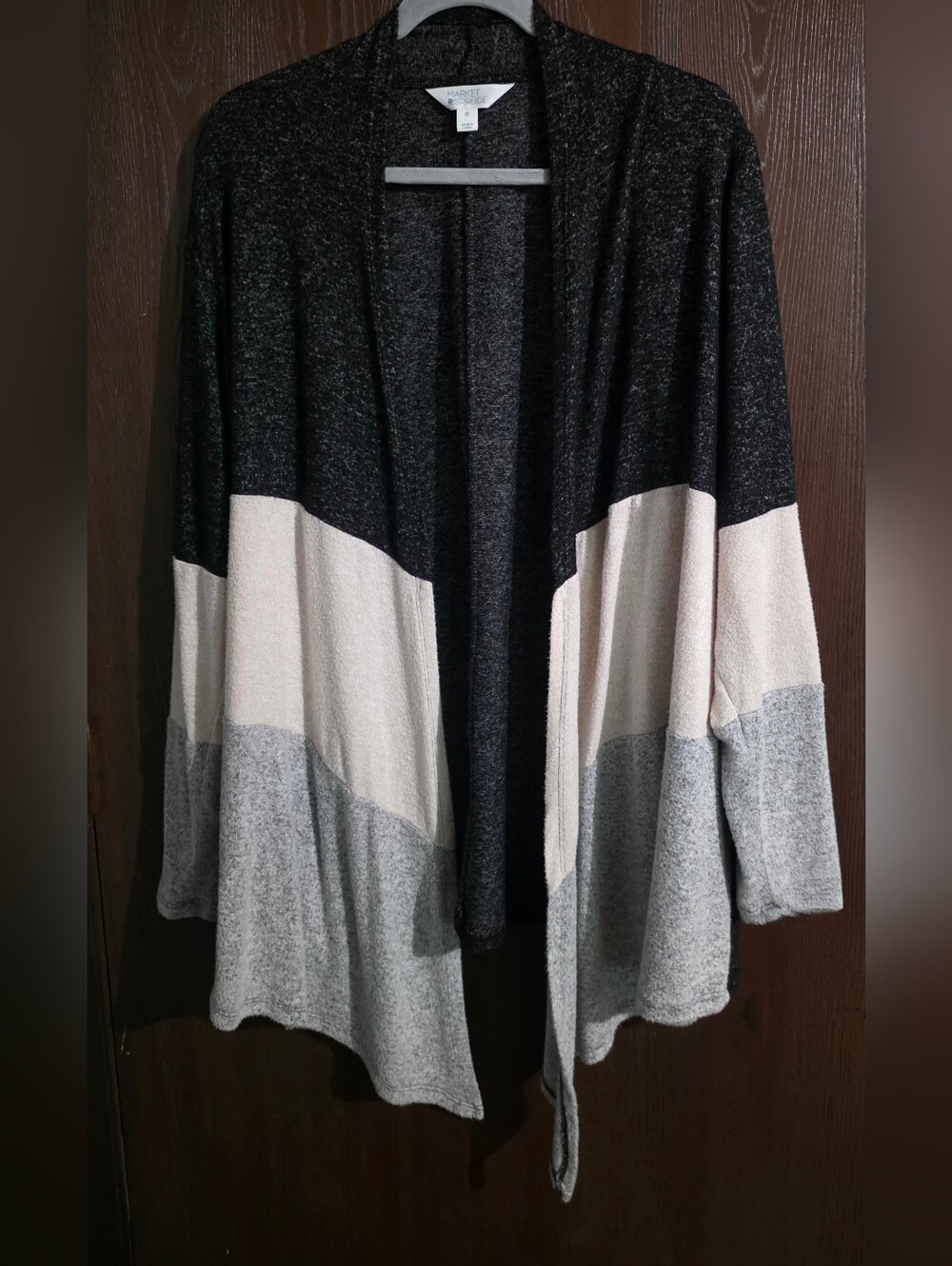 Market & Spruce Black, Cream & Gray Colorblock Open-Front Cardigan